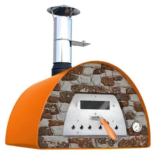 Holzbackofen Veloce Pro 70 - Natursteinfront Ofenfarbe: orange Ofengestell: Gestell Welt rot