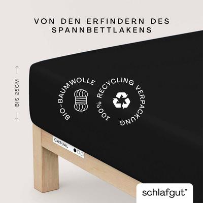 Spannbettlaken SCHLAFGUT "CASUAL Bettlaken 100% gekämmte Bio-Baumwolle, 150 g/m², Spannbetttuch", schwarz (off, schwarz), L:200cm, Jersey, Obermaterial: 100% Baumwolle, Bettlaken, Spannbettlaken, Bettlaken bis 25 cm Höhe, langlebig, weich,...
