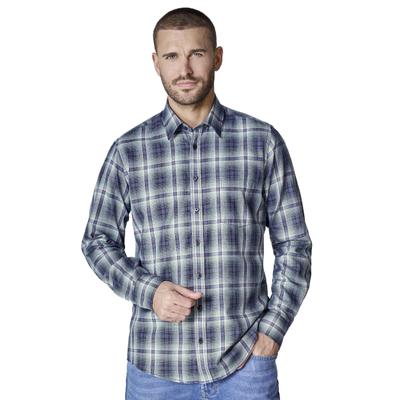 Langarmhemd CASAMODA "CASAMODA Freizeithemd Langarm kariert", Herren, Gr. XL, Normalgrößen, blau, 100% Baumwolle, kariert, lässig geschnitten, Hemden