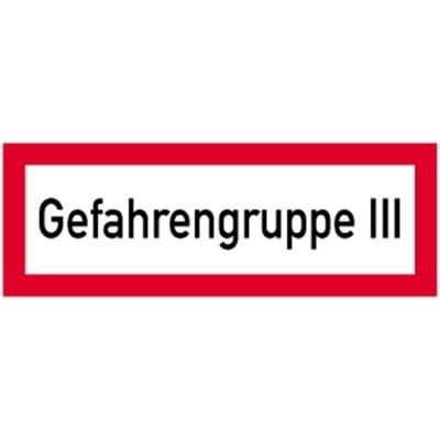 Schild Gefahrengruppe III, Aluminium geprägt, 297x105 mm