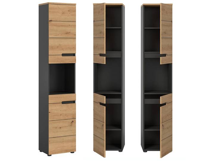Lomadox Hochschrank CORTANA-158 Badezimmerschrank Hochkommode modern in Eiche Artisan Nb. 38 cm breit