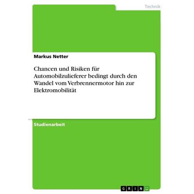 Chancen und Risiken für Automobilzulieferer bedingt durch den Wandel vom Verbrennermotor hin zur Elektromobilität, Taschenbuch von Markus Netter,