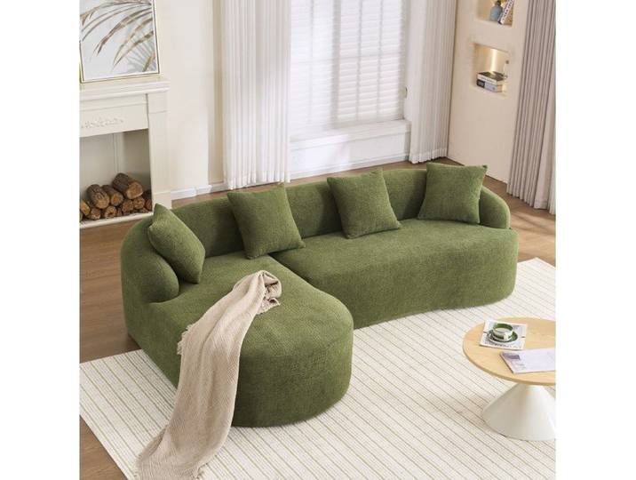 Canapé d'angle modulable 3 places avec chaise longue à gauche - TCQPZ - montage sans outil chenille verte
