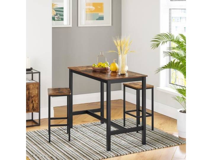 Ensemble Table et Chaises de Bar - VASAGLE - LBT15X - Marron Rustique - Noir - Industriel - Loft