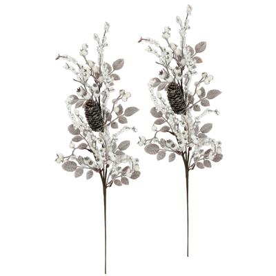 Kunstzweig I.GE.A. "Beerenzweig mit Zapfen geeist", weiß, B:16cm H:72cm L:16cm, Kunststoff, Kunstpflanzen, Kunstzweig, 2er Set Künstlicher Zweig Blume Weihnachtsdeko Dekozweig Dekoration