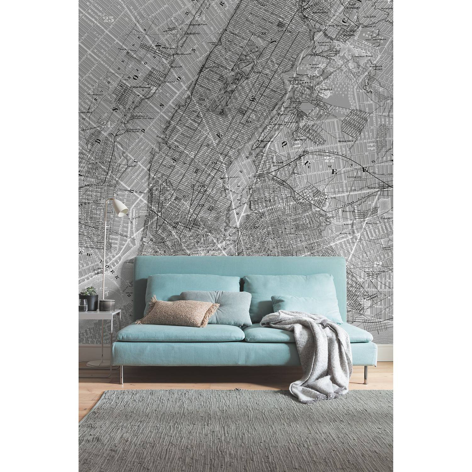 home24 Fotobehang NYC Map Abstract Modern Zwart Grijs Wit B: 200 cm, H: 250 cm