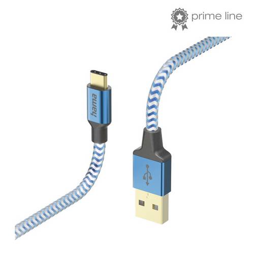 Hama 00201558 Ladekabel "Reflective", USB-A - USB-C, 1,5 m, Nylon, Blau