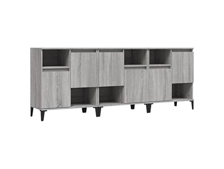 Fisinber Sideboard 3er Set Grau Sonoma 60x35x70 cm Holzwerkstoff Vielseitiges Beistellregal fürs Wohnzimmer mit 4 Fächern und flexibel montierbaren Türen für ordentliche Aufbewahrung.