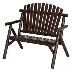 COSTWAY wetterfeste 2-Sitzer Gartenbank aus Holz mit Armlehnen, bis 300 kg, Braun