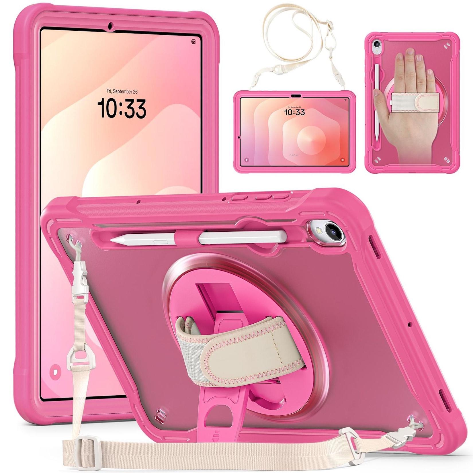 Hülle für Samsung Galaxy Tab S11 360 Grad Ring mit Handgriff & Schultergurt Rosa