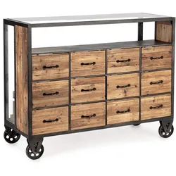 Kommode Mindil aus Holz, Industrial Design mit Metallgestell, natur, 12 Schubladen, Bizzotto