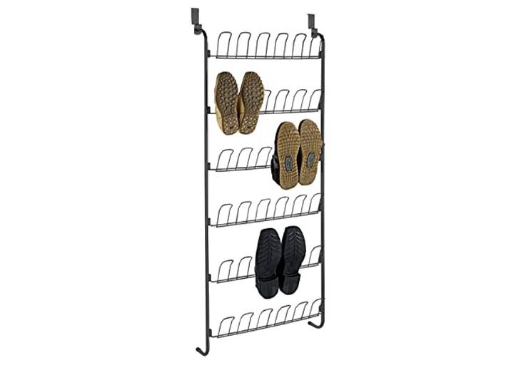 WENKO Tür-Schuhregal, 6 Ablagen für bis zu 18 Paar Schuhe, Zum Einhängen an die Tür, Pulverbeschichtetes Metall, 59 x 151 x 14 cm