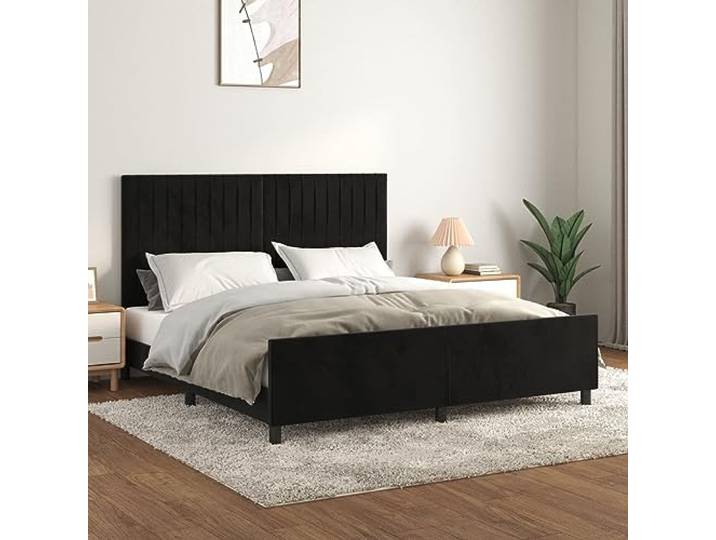 YNGBHFNOP Samt Höhenverstellbar Schlafzimmer 180x200 cm Schwarz Bettgestell mit Kopfteil Schwarz 180x200 cm Samt Polsterbett Hohenverstellbar Stabil Holzlattenrahmen