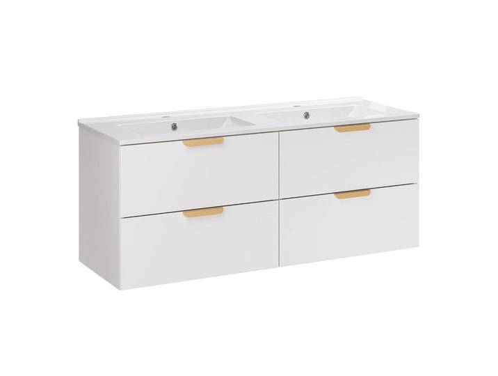 Petits-meubles Doppelwaschtisch 121cm Oria Weiß, Holzwerkstoff, 121x50x46 cm, Badezimmer, Waschbecken & Armaturen, Waschtische