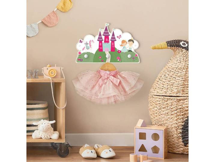 Kindergarderobe Märchenschloss 40 x 25 x 1cm Pink/Grün