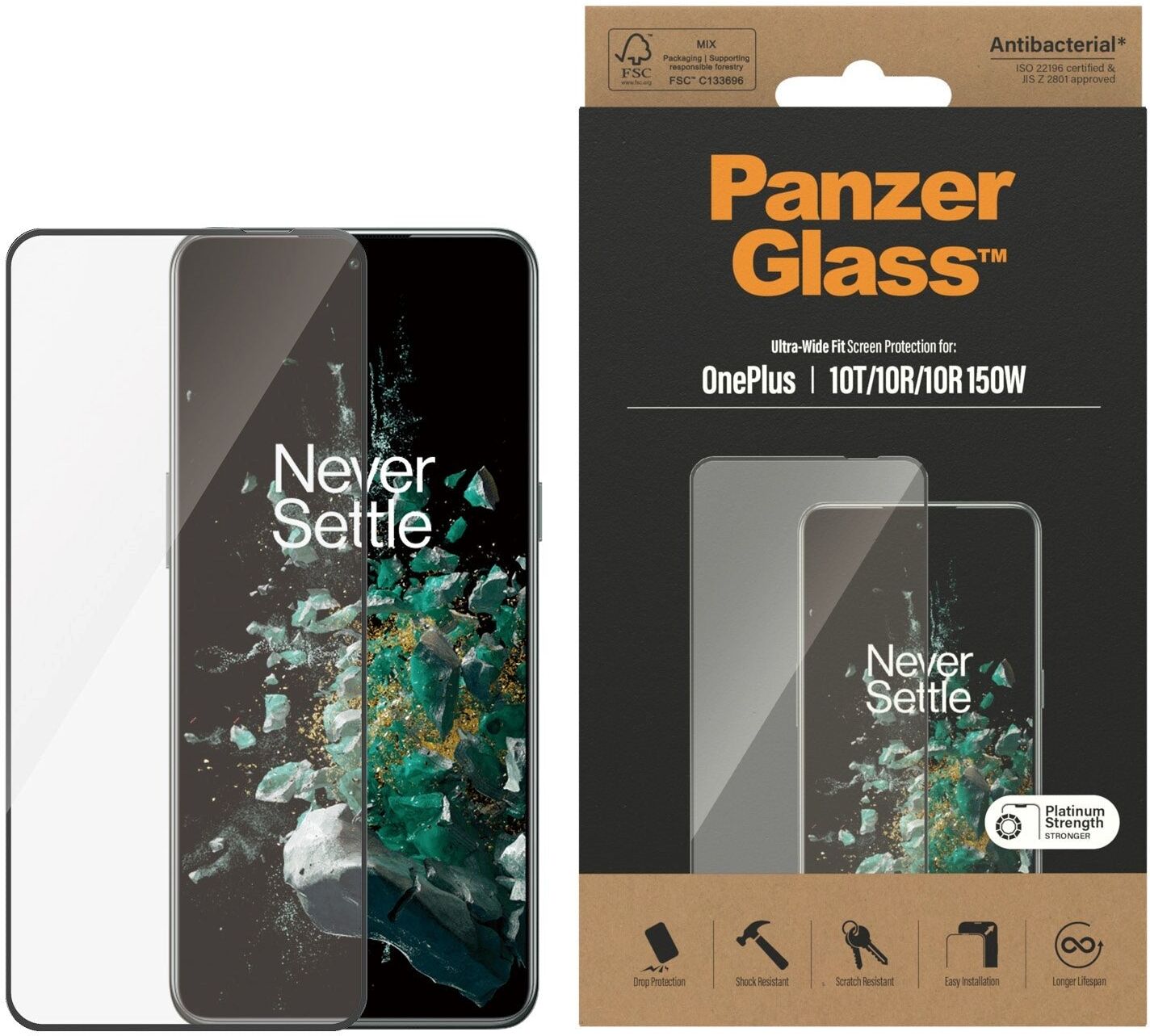 OnePlus 10T PanzerGlass Ultra Wide Fit Skærmbeskyttelsesglas - Platinum Strength - Sort Kant