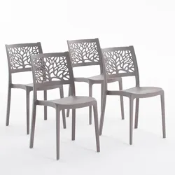 RATTATAN 4er-Set stapelbare Stühle aus Polypropylen mit Glasfasern für Außenbereich und Garten, Bar und Restaurant, Küche modernes Design - FLORA - Taubengrau