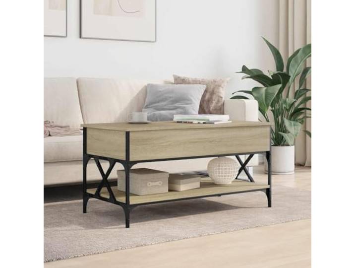 KTHLBRH Couchtisch Sonoma Eiche 100 x 50 x 50 cm mehrschichtig Metall Hebefläche, großer Stauraum, 4 verstellbare Füße, robuste Konstruktion