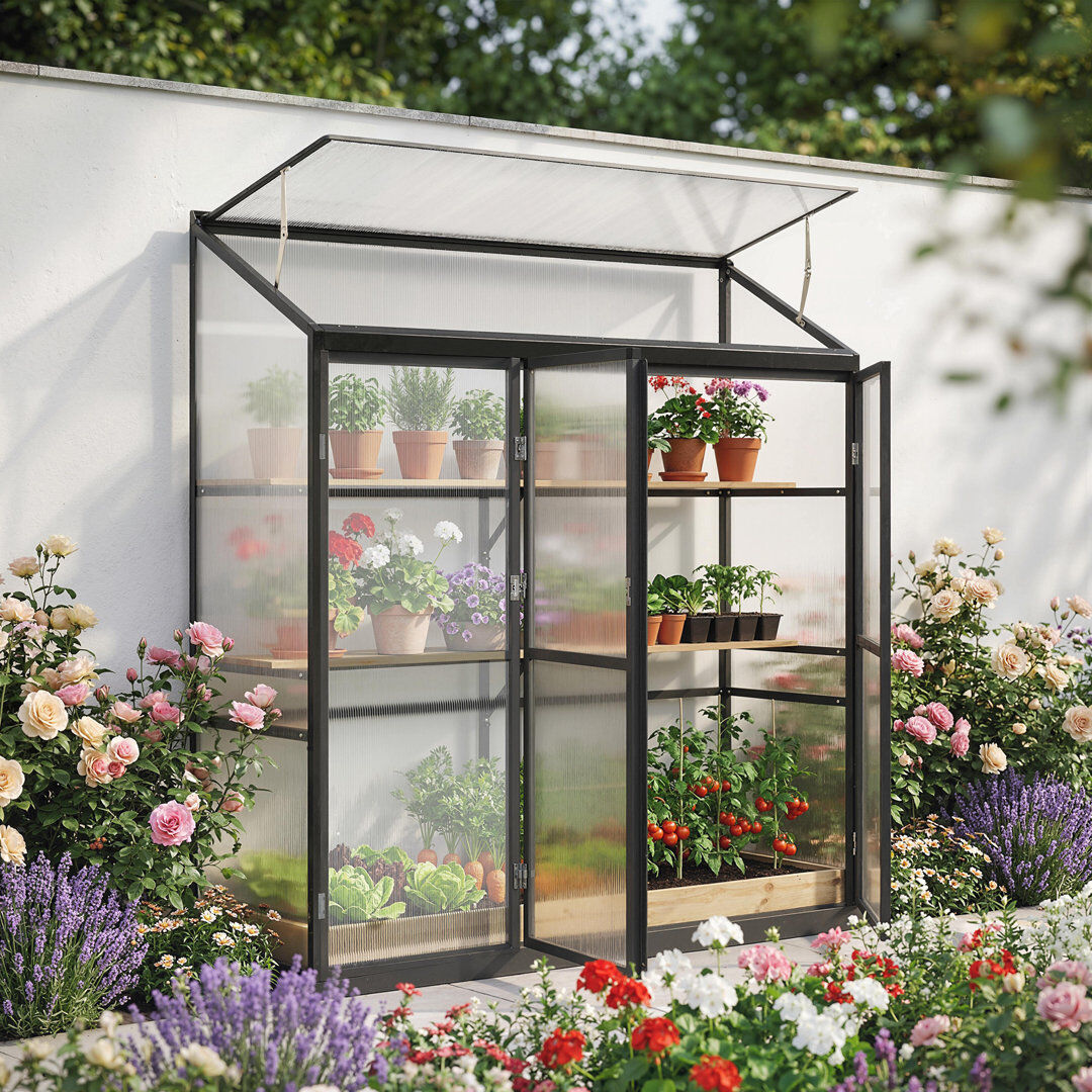 Outsunny 6 x 1.5ft Polycarbonate Greenhouse, Quick Setup Green House, Black 180cm H X 175cm W X 50cm D