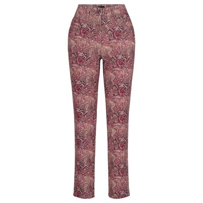 Stoffhose GOLDNER "Cordhose LOUISA mit Paisley-Druck", Damen, Gr. 48, aubergine, cremeweiß, gemustert, Hosen Stoffhose, Ziernieten an den Taschen