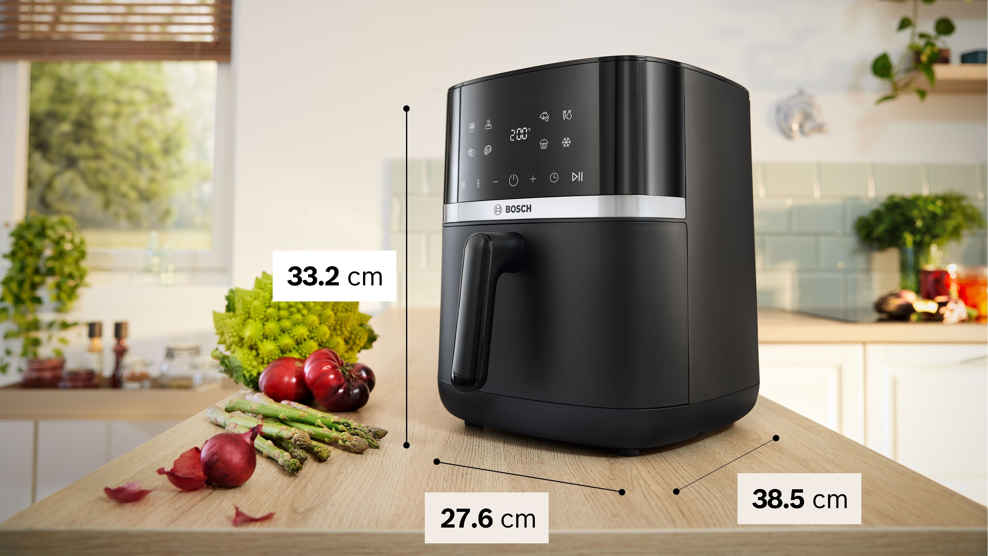 Bosch Heißluftfritteuse "Air Fryer Serie 4, MAF462B0, 6,1l, 2 Heizelemente, 7 Programme", schwarz, B:27,6cm H:33,2cm T:38,5cm, Fritteusen, Auftaufunktion, Korb/Gitter spülm.geeignet, Heißluftfritteuse