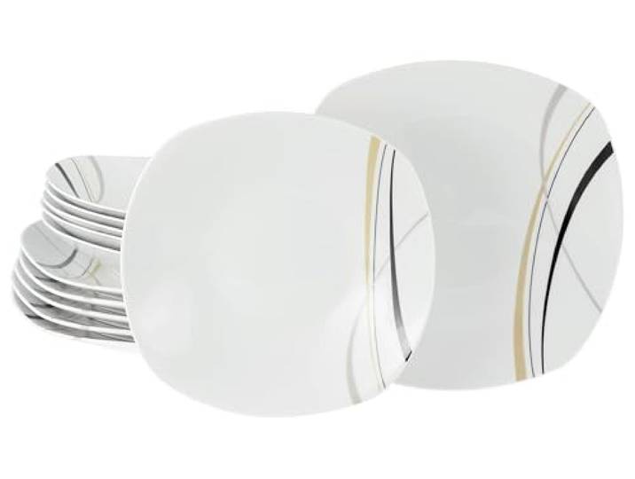CreaTable\, 24029\, Série Square City Line\, service de vaisselle 12 pièces\, service de table en porcelaine\, compatible avec le lave-vaisselle et le micro-ondes\, production de qualité.