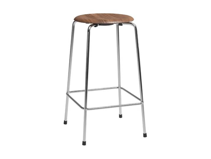 Fritz Hansen High Dot Barhocker, 4 Beine Walnuss-Chrom
