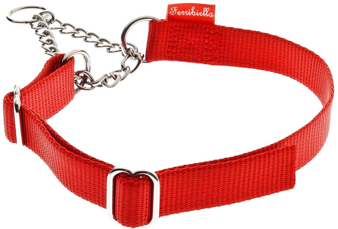 Ferribiella Collare Semistrozzo per Cani in Nylon con Catena Rosso M