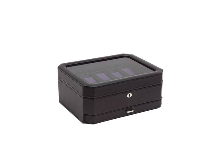 Uhrenbox „Windsor“ für 10 Armbanduhren mit zusätzlichem Stauraum Leder Schwarz / Purple WOLF