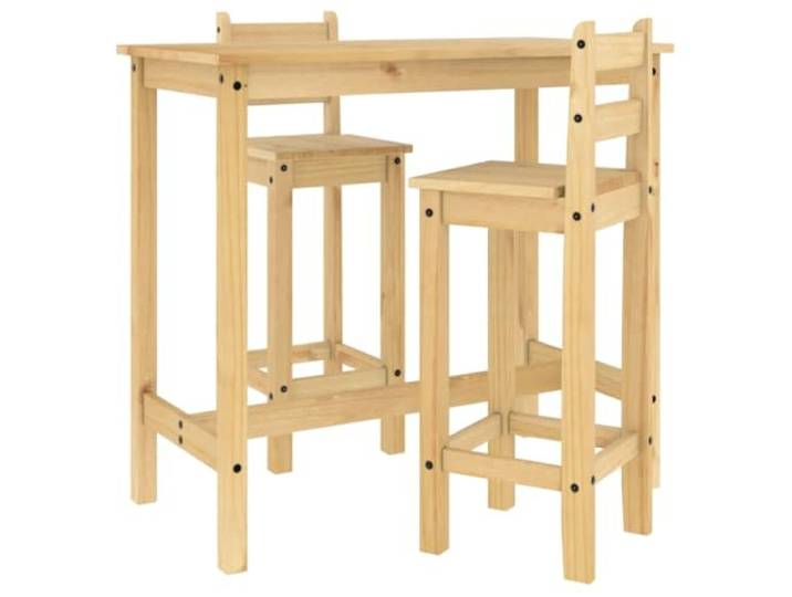 3-tlg. Barmöbel-Set, Kiefer Massivholz Stuhl mit Rückenlehne und Beinablage, Küchen- und Esszimmertisch, 110 kg pro Sitzfläche