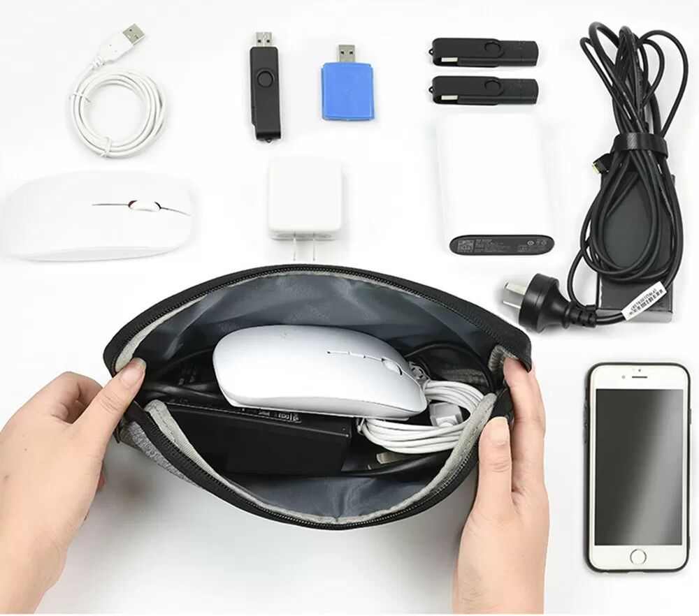 INF Sac de Rangement Portable pour Accessoires Numériques - Organisateur de Batterie Externe et de Câbles Le noir