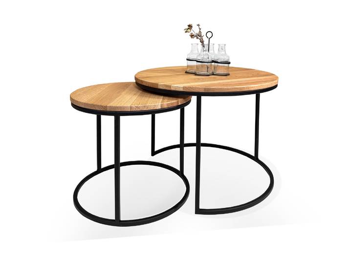 MOONAY 2-er Set Couchtische, Material Massivholz / Metall