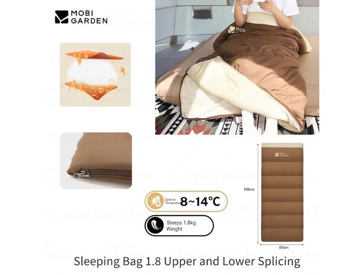 Mobi Jardin Camping Sac de Couchage 1.8 Ultraléger Enveloppe Chaude Sac de Couchage en Coton pour Voyage En Plein Air Randonnée