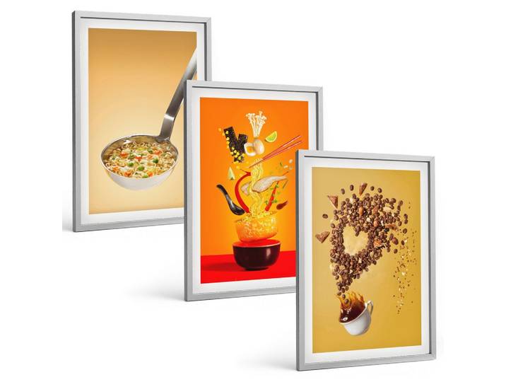 BILDER SET 3er Set - 40x60 cm Silberner Rahmen - Küchenthemen