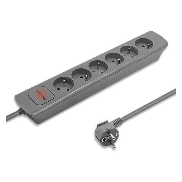 Qoltec 50277 power extension 6 AC outlet(s) Indoor Grey (6x, CEE 7/4, 1.80 m) (50277)