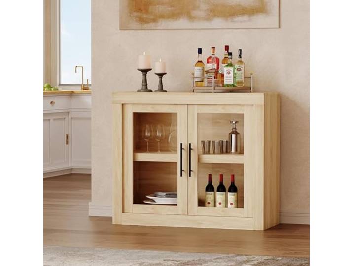 IDEALHOUSE Buffet Sideboard Mit 2 Glastüren, Aufbewahrungsschrank Großzügiger Aufbewahrungsschrank für Küche, Esszimmer oder Wohnzimmer, vielseitig als Anrichte, Kommode oder Weinregal –Weiß