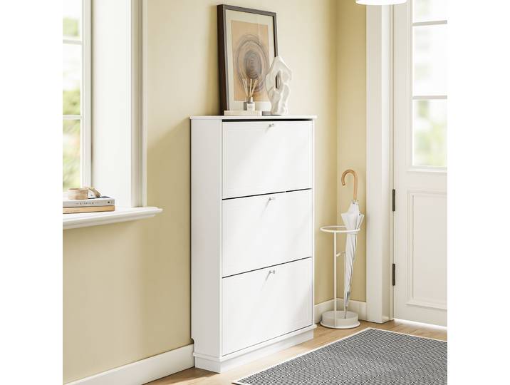 SoBuy FSR215-W Meuble à chaussures extrêmement étroit de 18 cm, convient aux grandes chaussures jusqu'à la taille EU 47, meuble à chaussures étroit pour entrées, couloirs, petits appartements, gain de