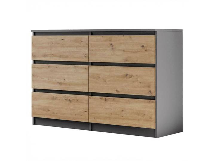 Commode avec 6 tiroirs, anthracite + chêne Artisan, 120 cm