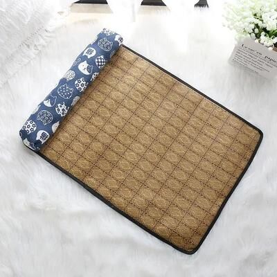 Uplifted Finds Natural Rattan Self Cooling Summer Pet Mat blue Cat m