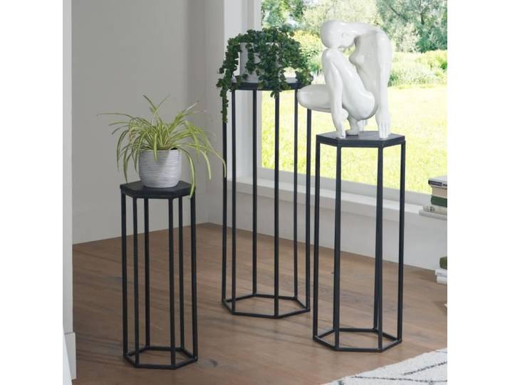 WOHNLING Tables Gigognes Bois Massif Table d'appoint Basse Moderne Lot de 3 Noir
