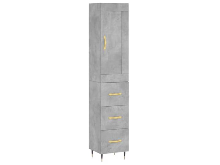 KKgypkn Highboard Betongrau 34,5x34x180 cm Holzwerkstoff Viel Stauraum, Metallfüße, Stabile Konstruktion, Praktische Tür, Für Wohnzimmer