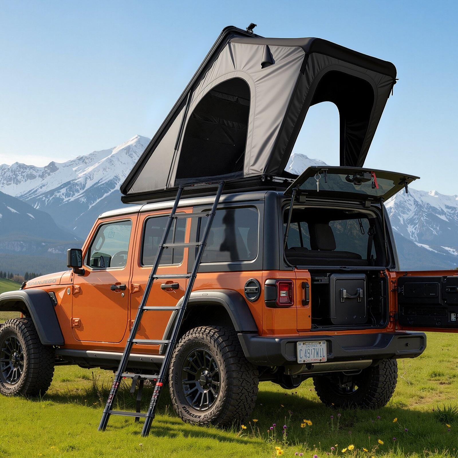 Dachzelt fürs Auto - Hartschalen-Autodachzelt aus Aluminium - Für 2-3 Personen - Wasserdicht & winddicht - LED in 3 Farben & Fenster - SUV/4x4/Pickup - Maße 253,5 x 132 x 152 cm