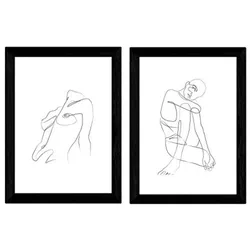 POSTER Set Mit 2 Single-Line Frau Sitzenstehen A4 Rahmenlos