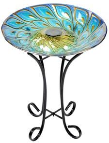 Hi-Line Gift Ltd. Solar Glass Peacock Feathers Bird Bath With Stand