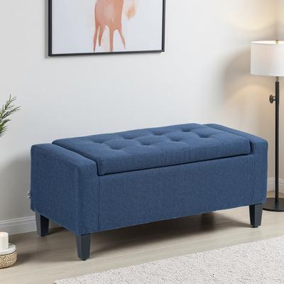 ZWYO HOSIMU "36""L Linen Upholstered Storage Ottoman, Lift Top Button-Tufted Storage Bench with Rubberwood Feet for Living Room, Bedroom"