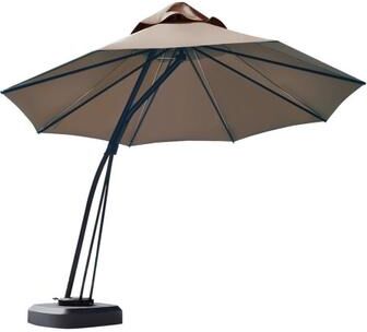 Costway 11 Feet Outdoor Cantilever Hanging Umbrella with Base and Wheels-Tan