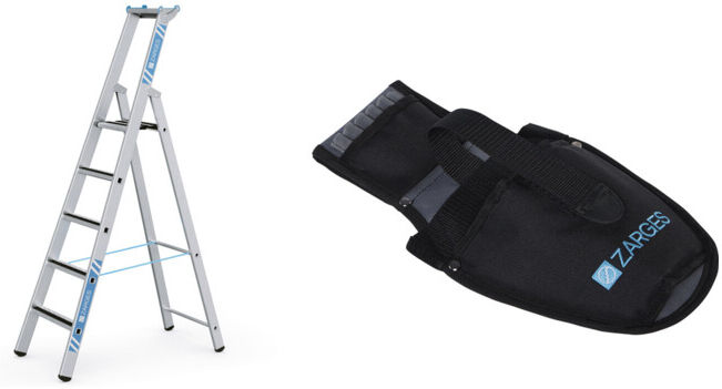 ZARGES Set R13step S - LM-Stufen-Stehleiter 5 Stufen + Werkzeugtasche für Akkuschrauber