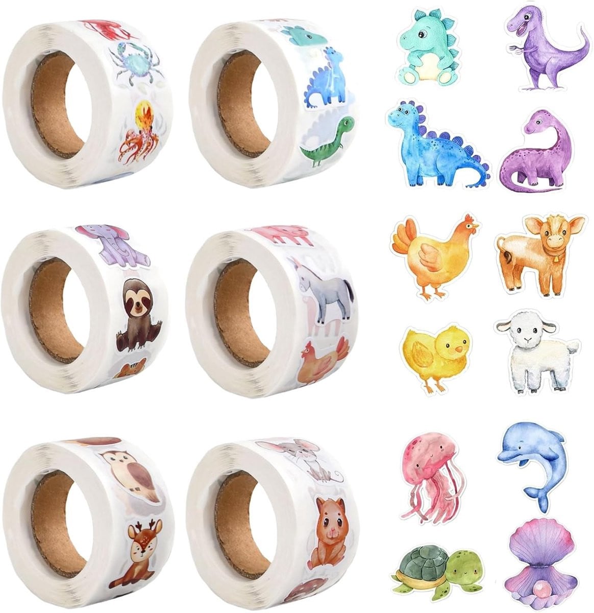 3000 Zelfklevende Ronde Dierenstickers voor Kinderen met 48 Dierontwerpen voor Educatieve en Creatieve Activiteiten