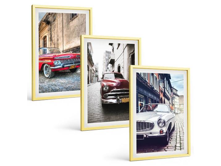 BILDER SET 3er Set - 40x60 cm Goldrahmen - Oldtimer in Städten
