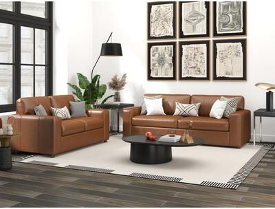 Roundhill Furniture Sakan Leather Upholstered 2-Piece Living Room Set, Sofa and Loveseat